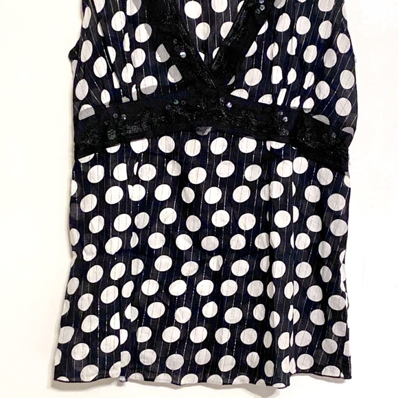 Cato Polka Dot Sequin Lace Trim Cami Tank Sleeveless Fitted V-Neck Blouse Top M - Picture 6 of 12